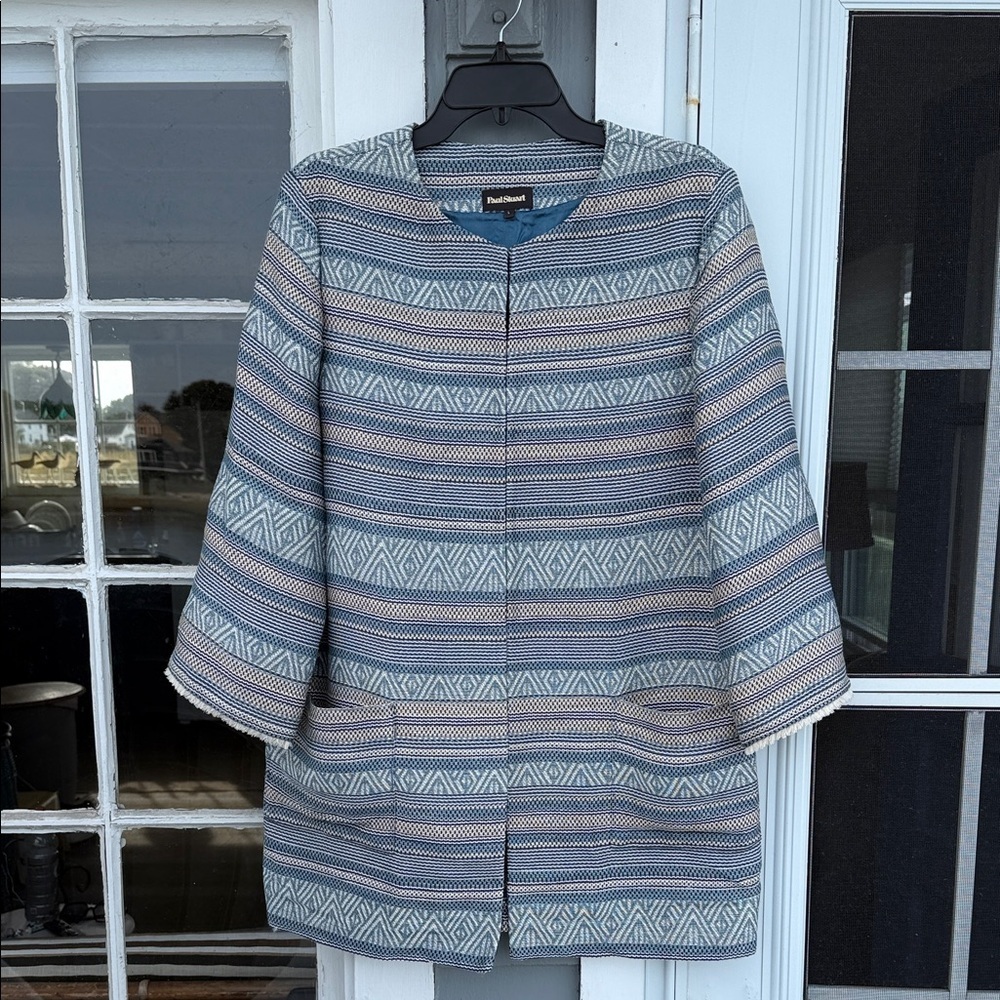 Paul Stuart - Made in Italy Striped Long Jacket with Pockets - size L